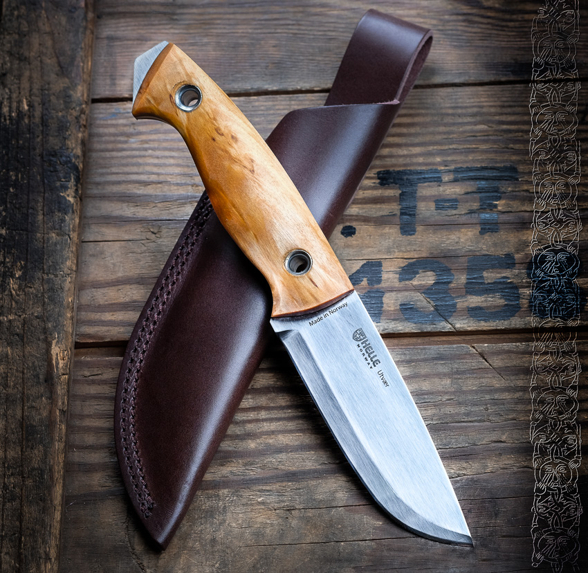 Helle Knives x Vox Utvaer 12C27 Curly Birch Full Tang Fixed Blade